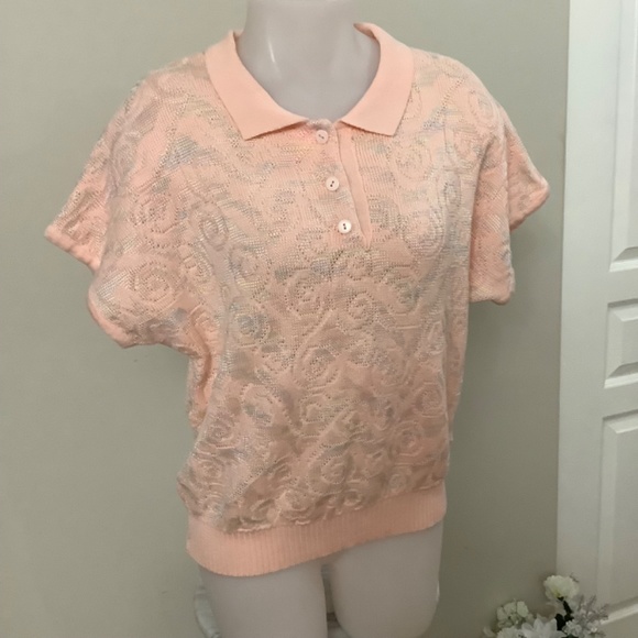Vintage Henley Sweater Top, Medium Embellished Peach Made in Australia - Picture 6 of 12